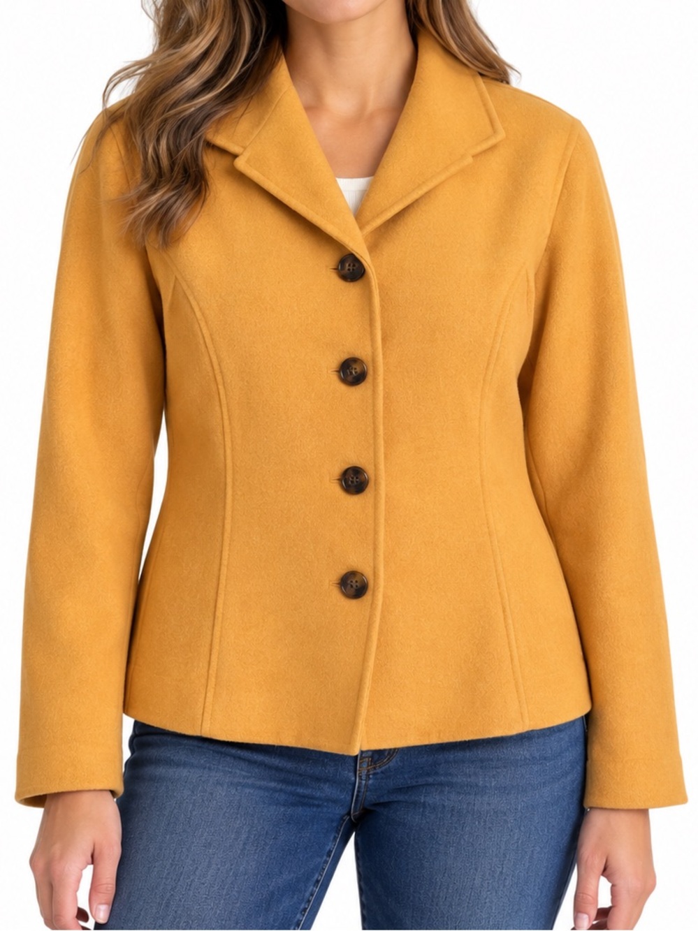 Linda Allard Ellen Tracy 100% Wool Mustard Gold Jacket Blazer Size 10